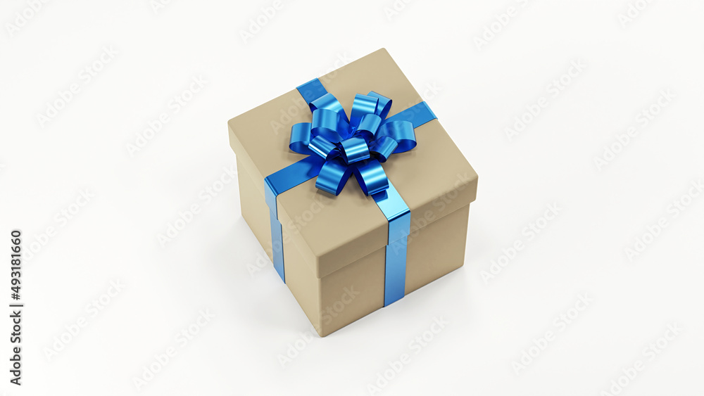Obraz premium Gift box with blue bow on white background 3D render