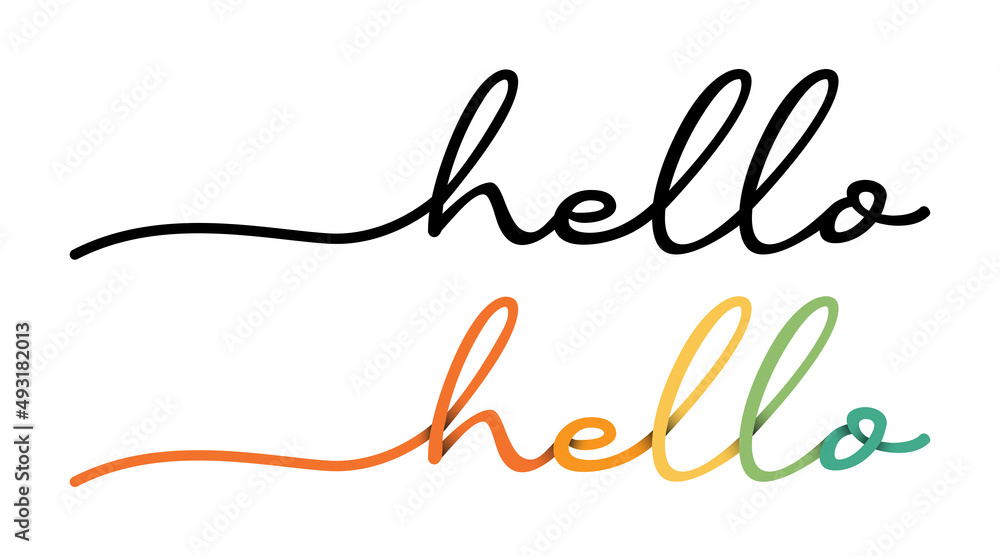 Hello Hand Drawn Black & Colorful Vector Calligraphy Isolated on White Background.