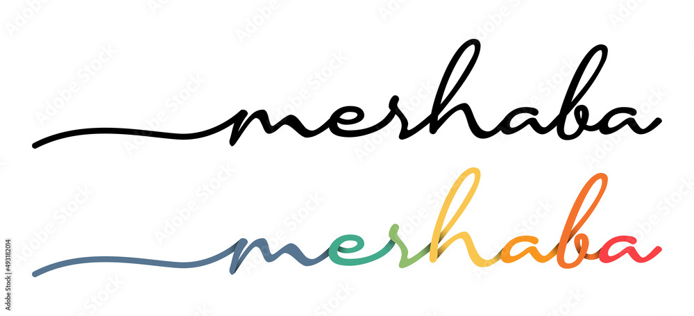Merhaba Hand Drawn Black & Colorful Vector Calligraphy Isolated on White Background.