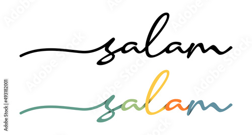 Salam Hand Drawn Black & Colorful Vector Calligraphy Isolated on White Background.