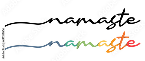 Namaste Hand Drawn Black & Colorful Vector Calligraphy Isolated on White Background.