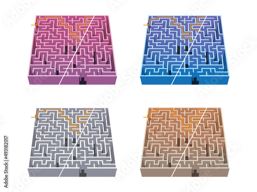4 colors labyrinths / mazes 5 with solution game for kids  (ID: 493182017)