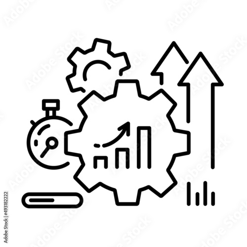 Process management icon, optimization operation, fix strategy industry, transmission gear wheel, thin line web symbol on white background - editable stroke vector illustration.