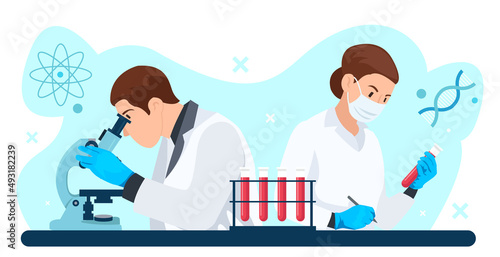 Two scientists working isolated on a white background