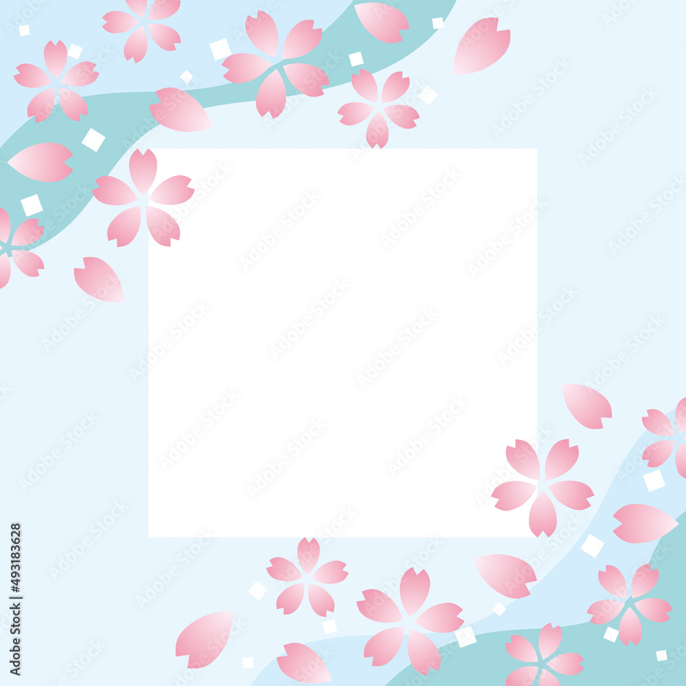 華やかな桜の正方形フレーム　水色