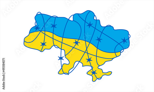 Vector illustration of cartoon Ukraine defending its territory.