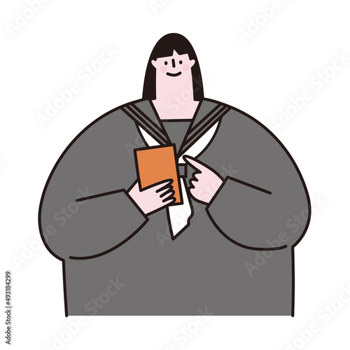 Vector illustration of a student operating a mobile phone.