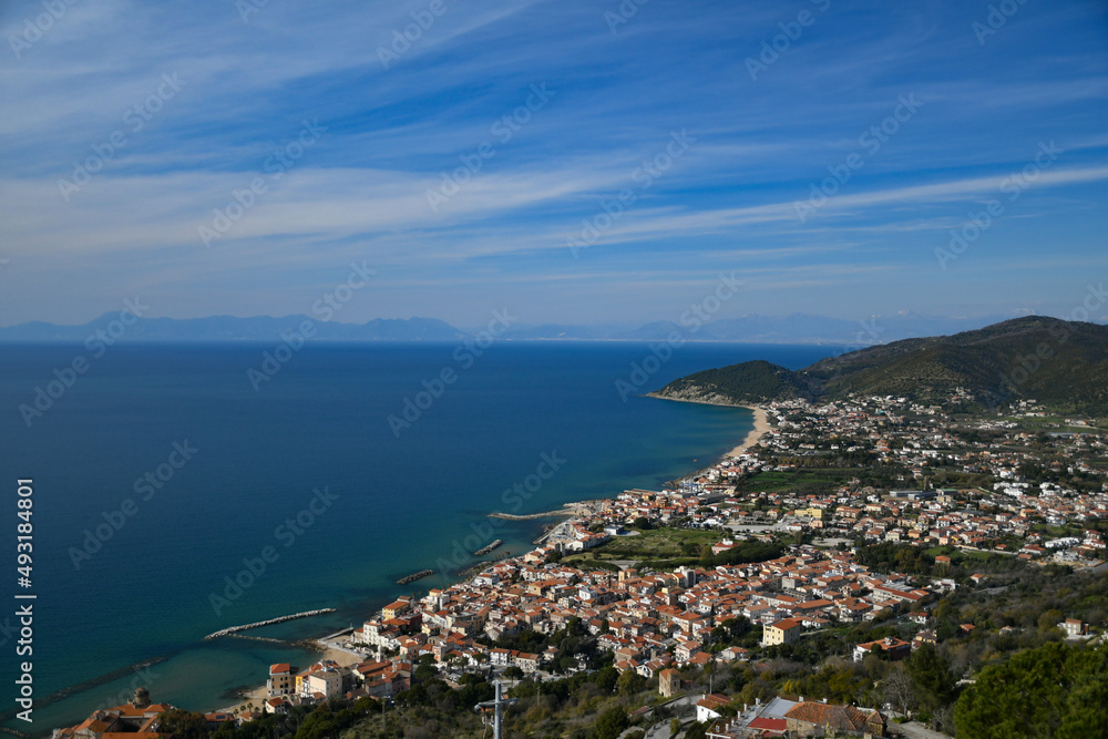 Panoramic view of the coast from Castellabate, town in Salerno province, Italy.