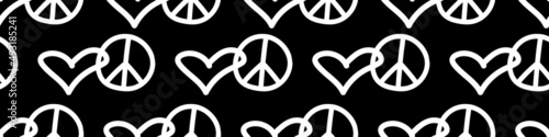 Peace and love - vector seamless pattern with international symbol of pacifism, disarmament, world peace in simple doodle flat style. Anti-war background, texture