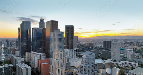 Skyscrapers of Los Angeles California. Los Angeles, California, USA downtown cityscape, downtown cityscape skyline at sunset.