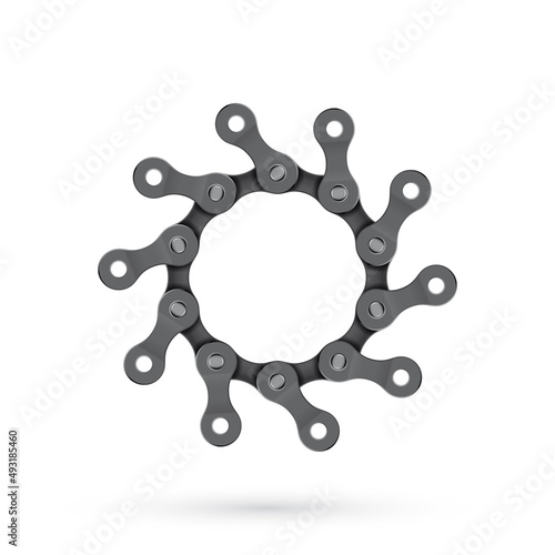 Vector realistic circle created from bike chain. Isolated on white background.