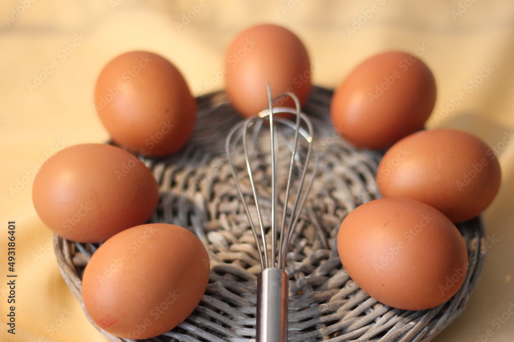 eggs in a basket with a scrambler. eggs in a basket with a scrambler.