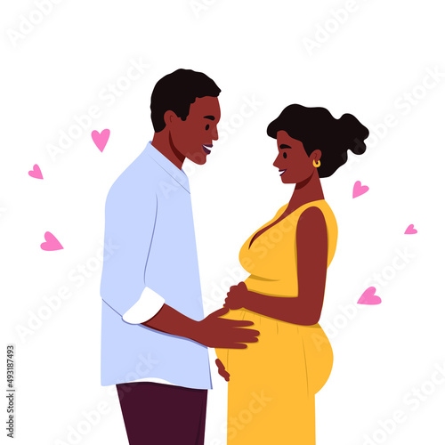 Pregnant woman with husband isolated. Baby expectation concept. Vector illustration