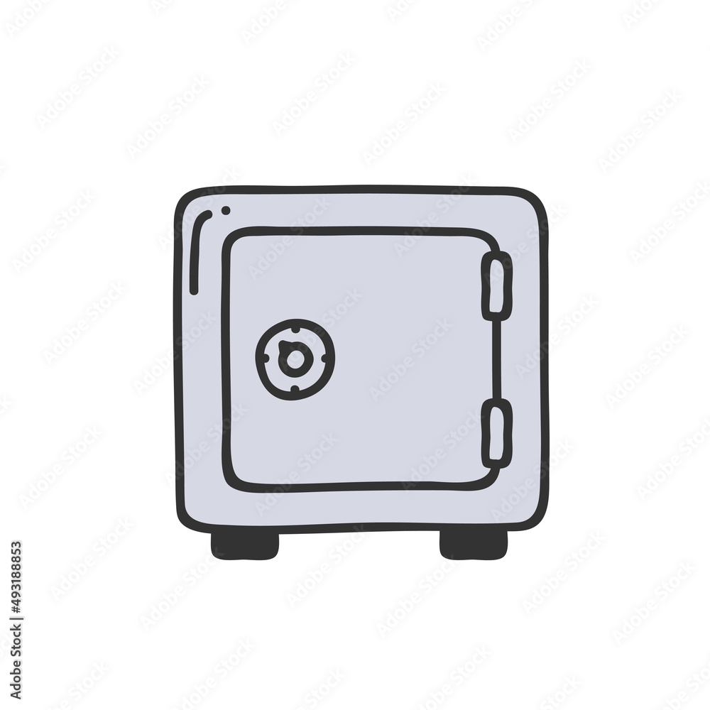 Metal bank safe icon in a flat style. Closed strongbox isolated on a colored background. Metal bank safe icon in a flat style. Closed strongbox isolated on a colored background.