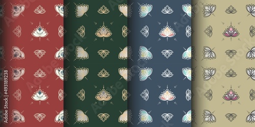 a set of seamless patterns collection lotus