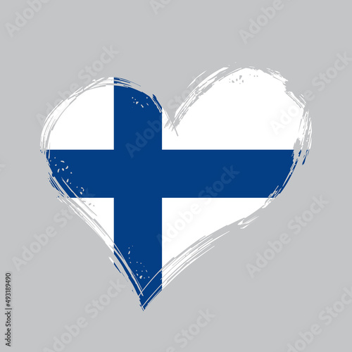 Finnish flag heart-shaped grunge background. Vector illustration.