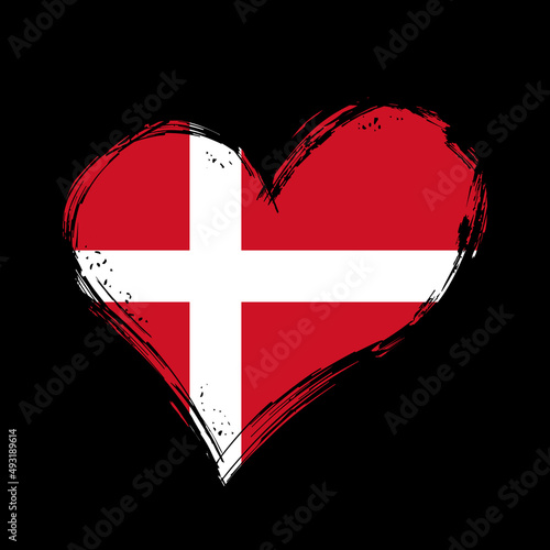 Danish flag heart-shaped grunge background. Vector illustration.