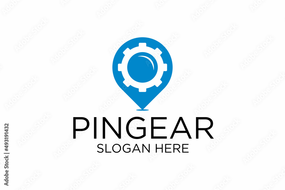 location pin logo and gear logo. premium vector