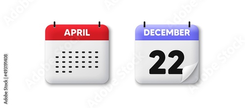 Calendar date 3d icon. 22th day of the month icon. Event schedule date. Meeting appointment time. Agenda plan, Month schedule 3d calendar and Time planner. 22th day day reminder. Vector