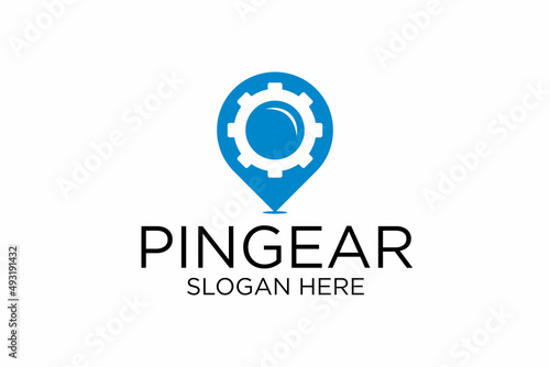 Obraz na płótnie location pin logo and gear logo. premium vector w salonie