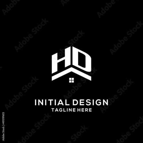 Initial HD logo with abstract home roof, simple and clean real estate logo design