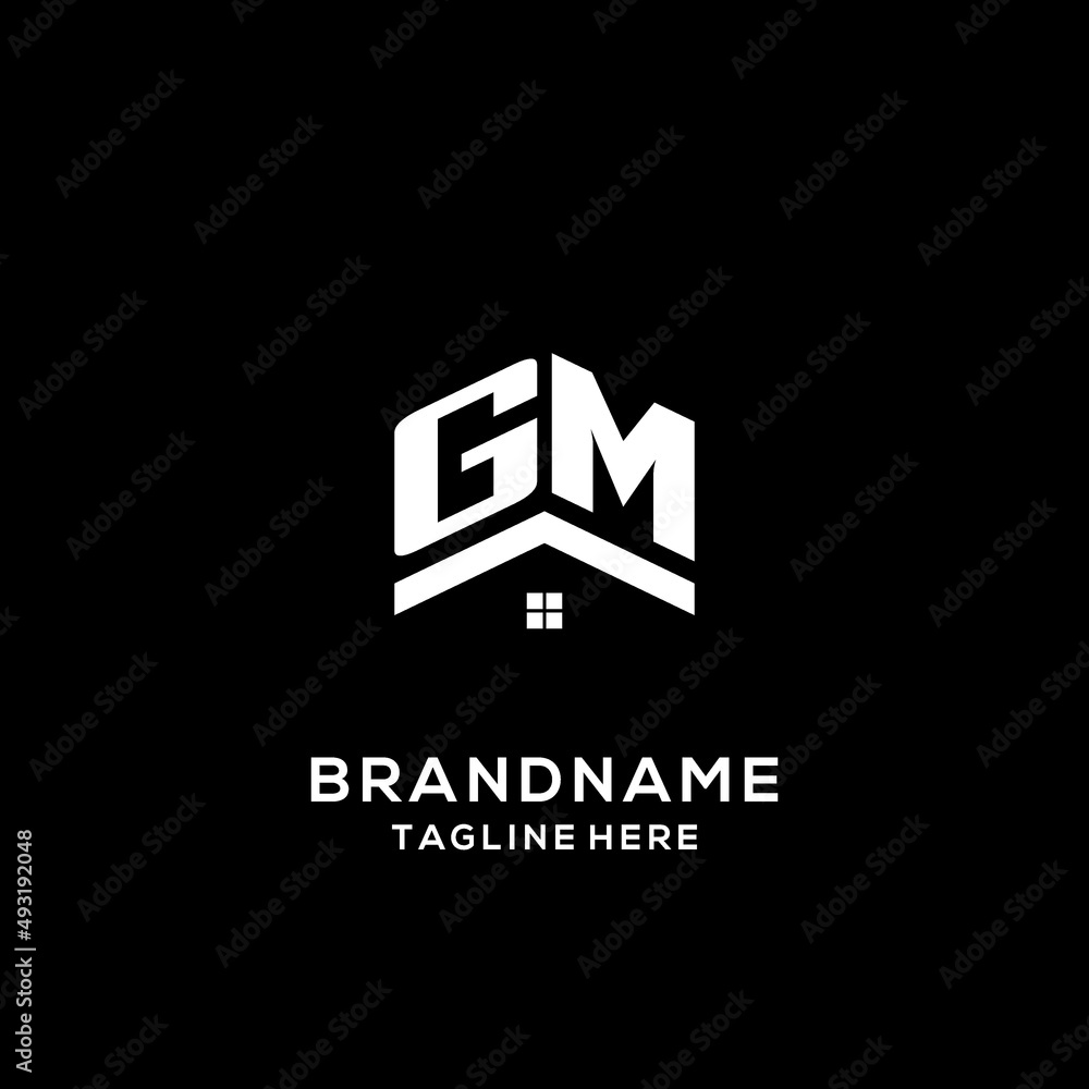 Initial GM logo with abstract home roof, simple and clean real estate ...