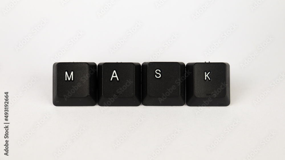 Mask text created with keyboard keys, isolated on white background, medicine terminology