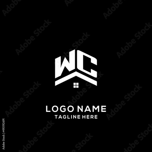 Initial WC logo with abstract home roof, simple and clean real estate logo design