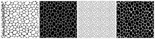 Black and white geometric seamless patterns vector set. Irregular shapes repeated backdrop for web tiles, science and interior designs. line polygonal cells template background collection.