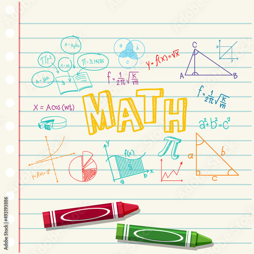 Doodle math formula with Mathematics font on notebook page
