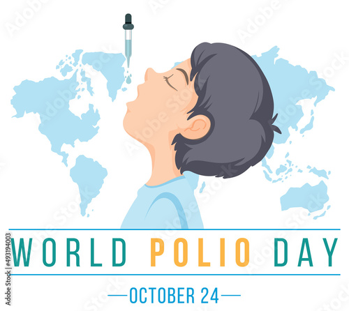 World Polio Day poster design with a boy receiving oral polio vaccine