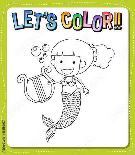 Worksheets template with lets color text and mermaid outline