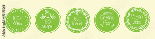 Healthy lifestyle icons on yellow background. Go vegan and organic food.
