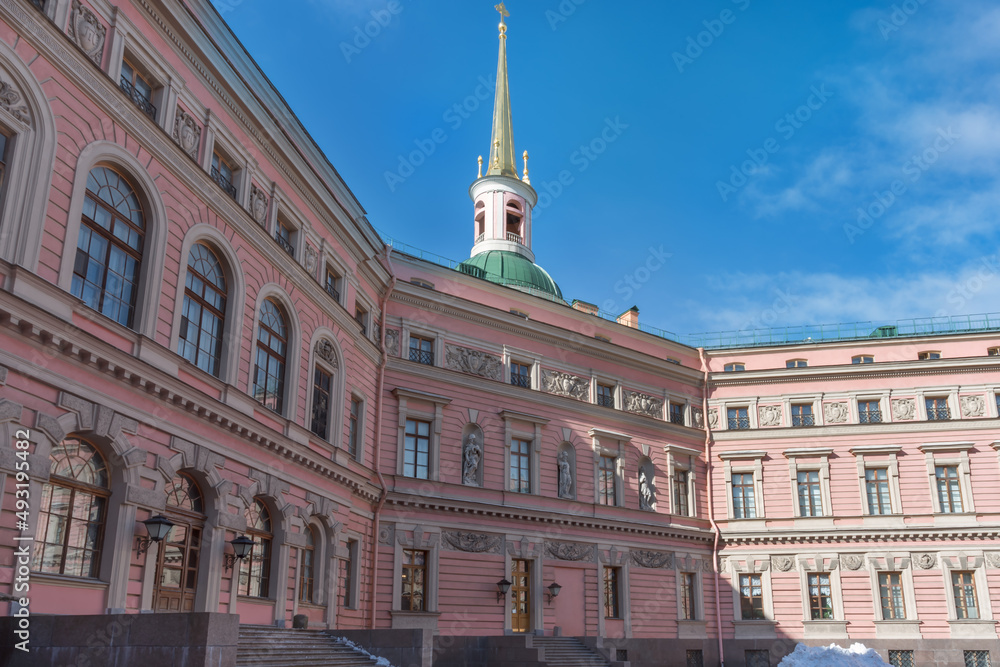 Fototapeta premium The richly decorated facade of the Mikhailovsky Castle in St. Petersburg from its inner side.