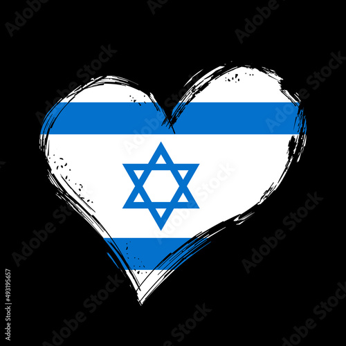 Israeli flag heart-shaped grunge background. Vector illustration.