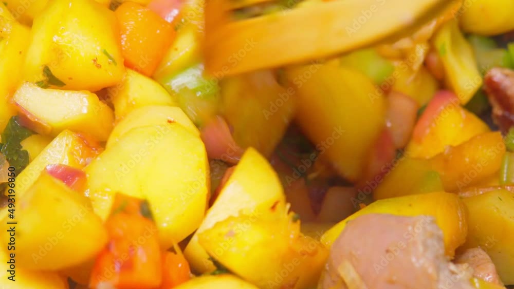Stew with potatoes and carrots, meat. Cooking concept. Selective focus Stew with potatoes and carrots, meat. Cooking concept. Selective focus