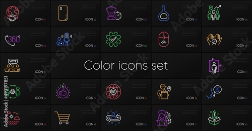 Set of Recruitment, Elevator and Medical tablet line icons. Include Cognac bottle, Service, Global business icons. Chef, Delivery man, Engineering team web elements. 360 degree. Vector