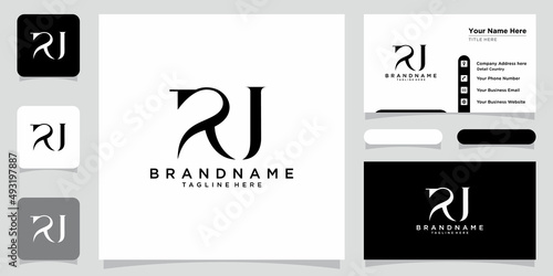 RJ Letter Logo Design Template Vector with business card design