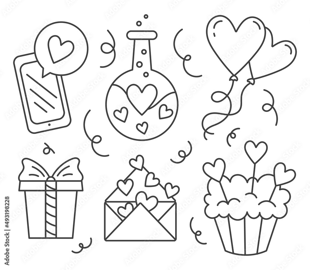 A set of illustrations for Valentine's Day. Isolated on a white background. A set of illustrations for Valentine's Day. Isolated on a white background.