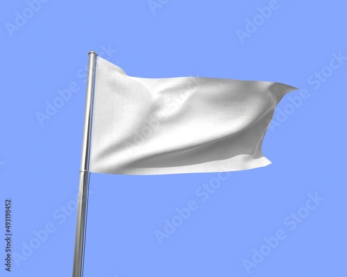 Blank flag mockup on blue sky background