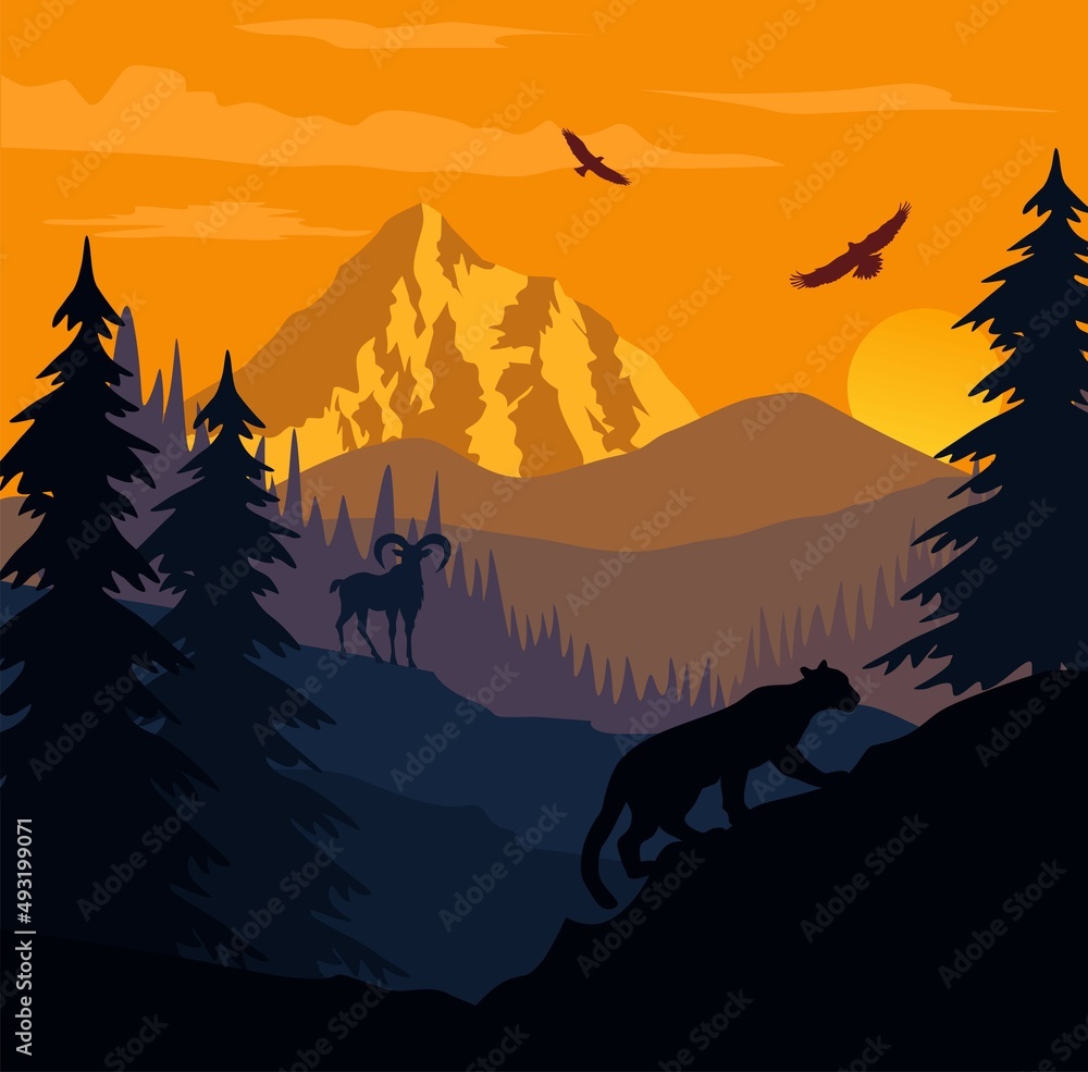 Fototapeta premium silhouette of a deer in the mountains
