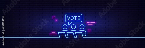 Neon light glow effect. Online Voting line icon. Internet vote sign. Web election symbol. 3d line neon glow icon. Brick wall banner. Online Voting outline. Vector
