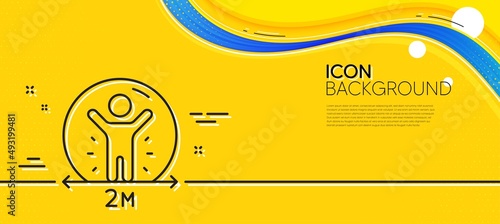 Social distance line icon. Abstract yellow background. People isolation sign. Prevention rules symbol. Minimal social distance line icon. Wave banner concept. Vector