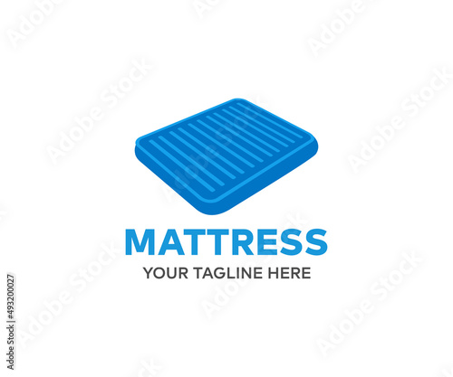 Comfortable matress bed logo design. Three bed mattresses on top, comfortable orthopedic mattress vector design and illustration.