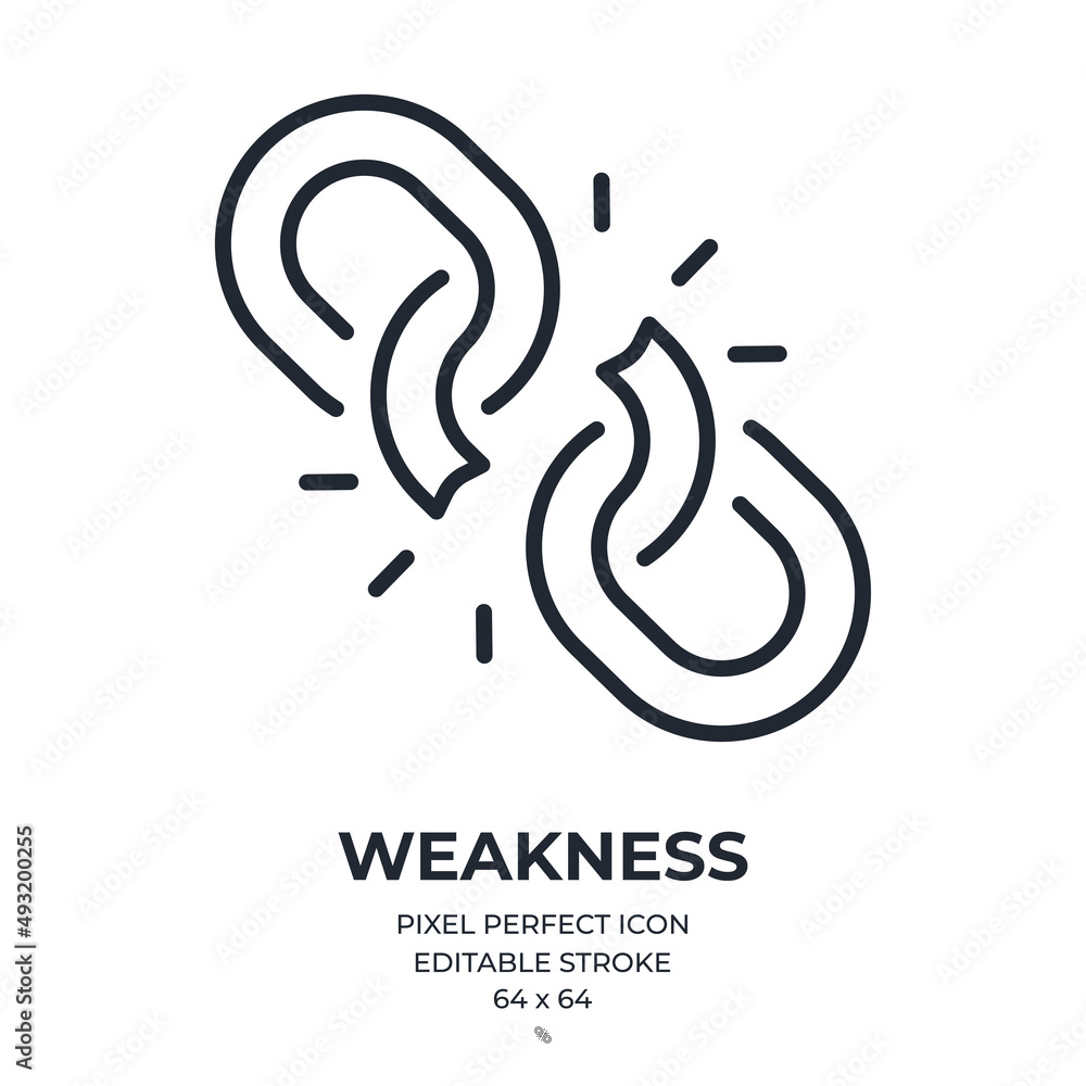 Broken chain or weakness concept editable stroke outline icon isolated on white background flat vector illustration. Pixel perfect. 64 x 64.. Broken chain or weakness concept editable stroke outline icon isolated on white background flat vector illustration. Pixel perfect. 64 x 64..