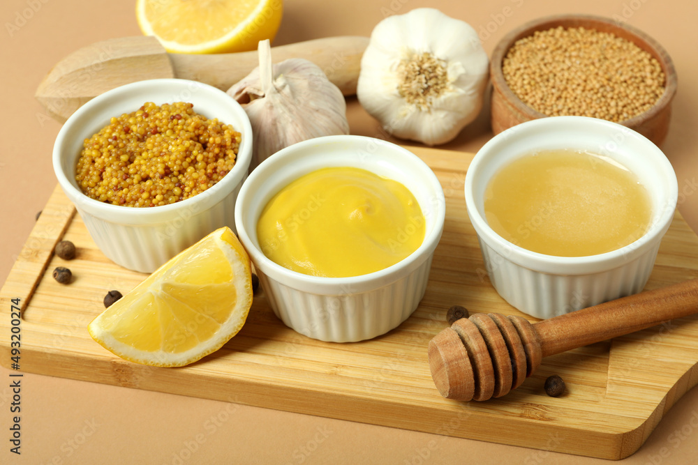 Concept of cooking honey mustard sauce, close up Concept of cooking honey mustard sauce, close up