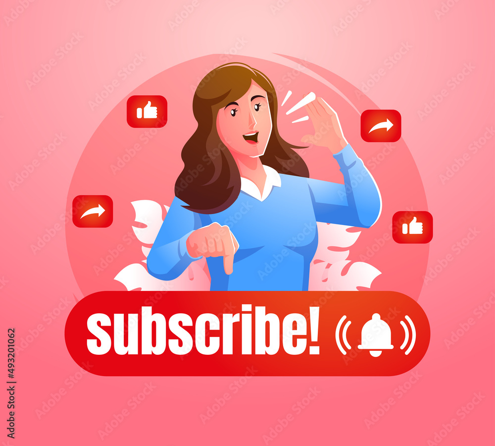 Subscribe concept illustration with young woman symbol Subscribe concept illustration with young woman symbol