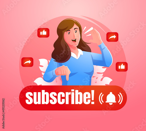 Subscribe concept illustration with young woman symbol