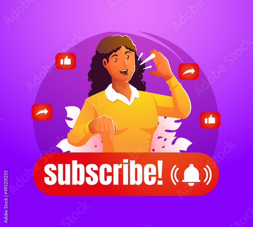 Subscribe concept illustration with young woman symbol