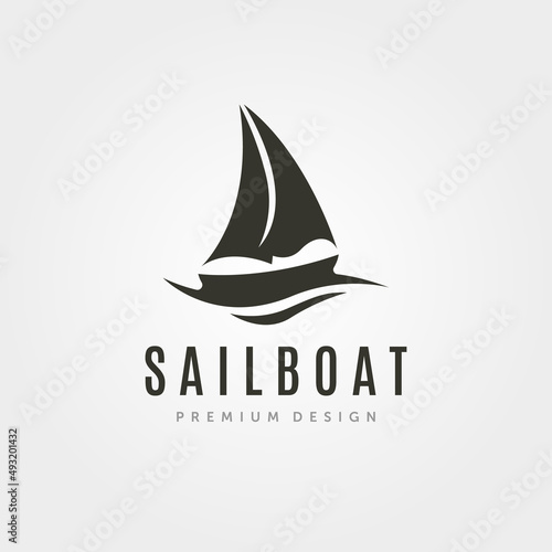 sail boat vintage logo with wave vector symbol illustration design